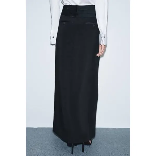Zara Tuxedo Pencil Skirt Medium Black Satin Cumber-bun Cocktail Office Siren - Image 6