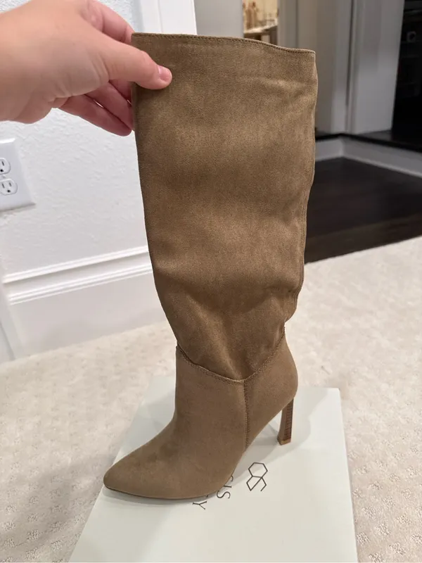 Oasis Society Shay Khaki Knee High Stiletto Boots Pointed Toe Size 6 NIB - Image 6