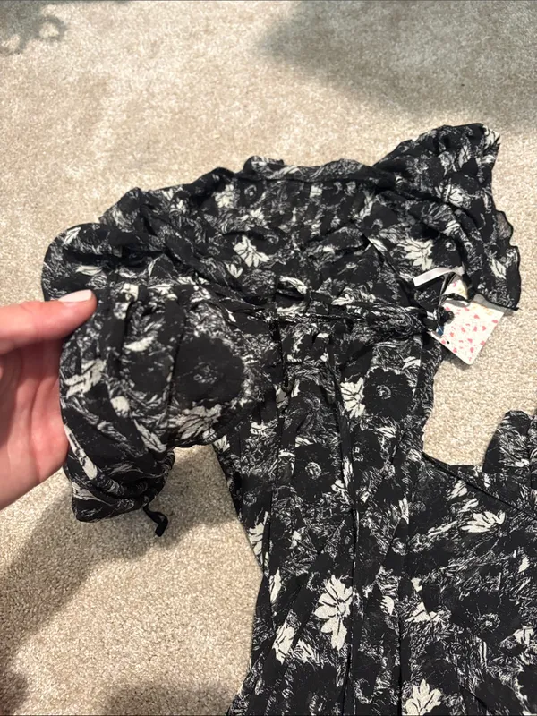 NWT Free People Black and White sheer babydoll long sleeve Floral DRESS - Image 4