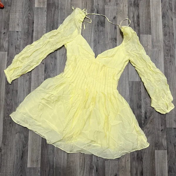 ASTR The Label Carina Butter Yellow Long Sleeve Corset Mini Dress Large - Image 3