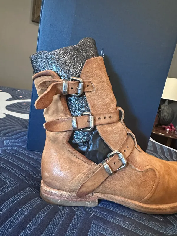 Tan, Suede Zarek Moto Boot, Size 37 - Image 5