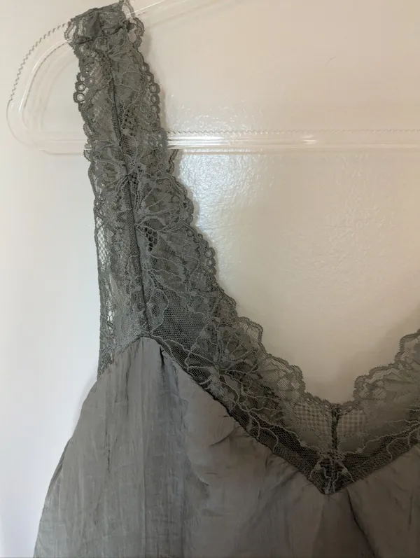 Free People Lace Trim Satin Camisole Oversized Gray Green XS - Image 3