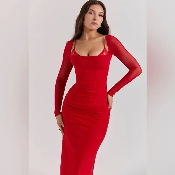 House of CB Katarina Scarlet Long Sleeve Maxi Dress - Image 10