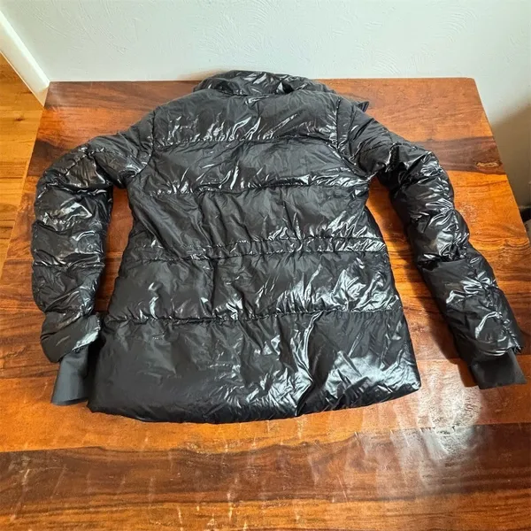 Alo Athleta‎ Puffer Jacket Womens XS Black Shiny Full Zip Quilted Rib Cuffs - Image 5