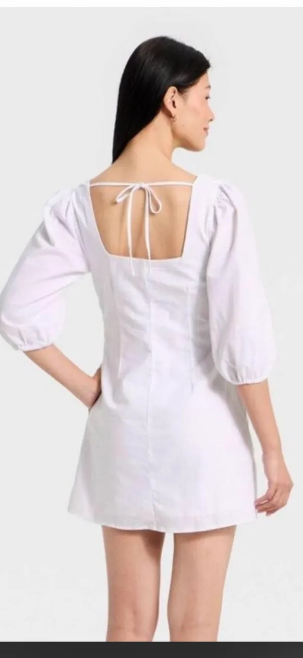 A New Day Dress Midi White Linen Blend Size M - Image 2