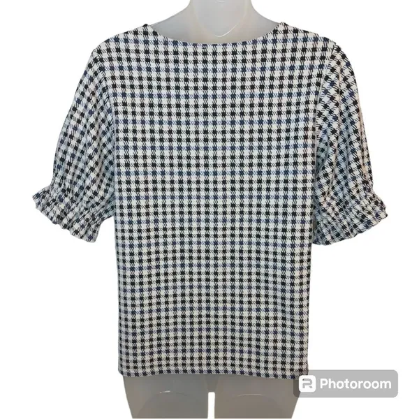 Ann Taylor Cream Checkered Blouse Size Small - Image 2