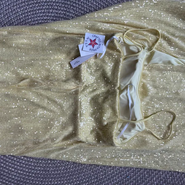 Aqua Yellow Sequin Gown Sz 8 - Image 6