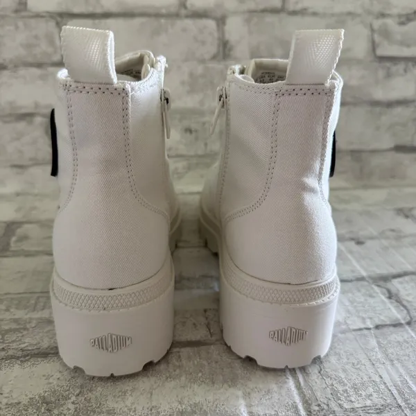Palladium Pallabase Star White Twill Vegan High Block Heel Platform Lug Boot 8.5 - Image 6