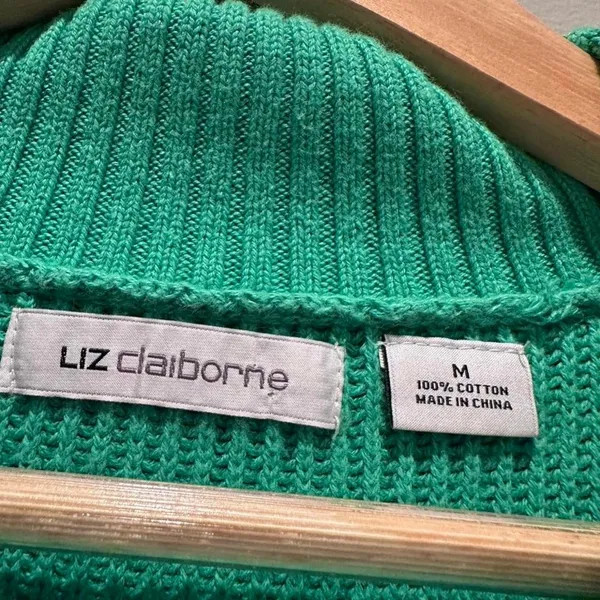 Liz Claiborne Green‎ Cotton Collared Sweater Sz Medium Preppy Business Casual - Image 4