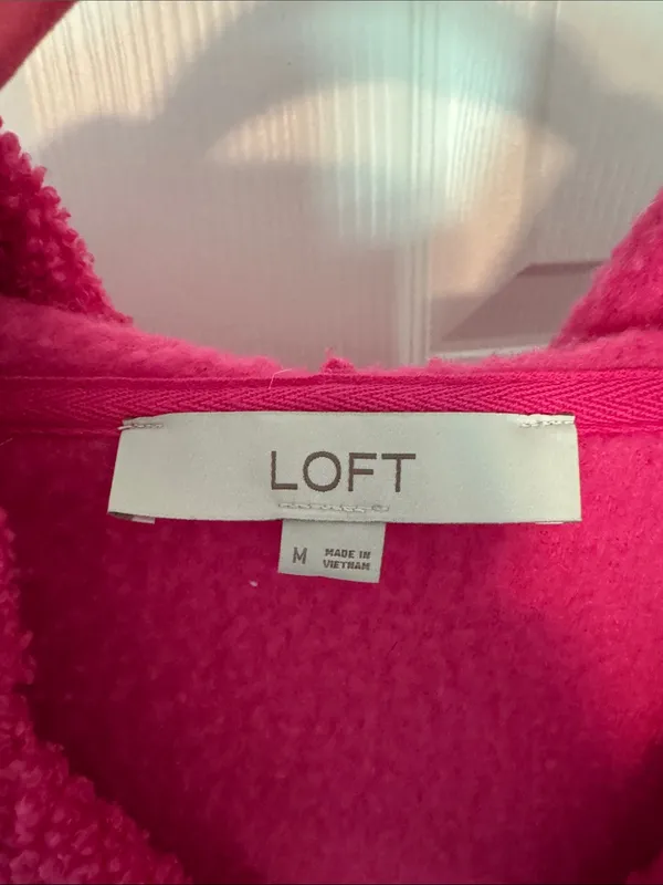 LOFT Bright Fuchsia Plush Sherpa Hooded Pullover - Image 2