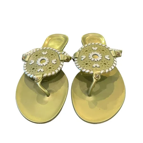 Jack Rogers Georgica Jelly‎ Thong Sandals Womens Gold Medallion Size 6 - Image 2