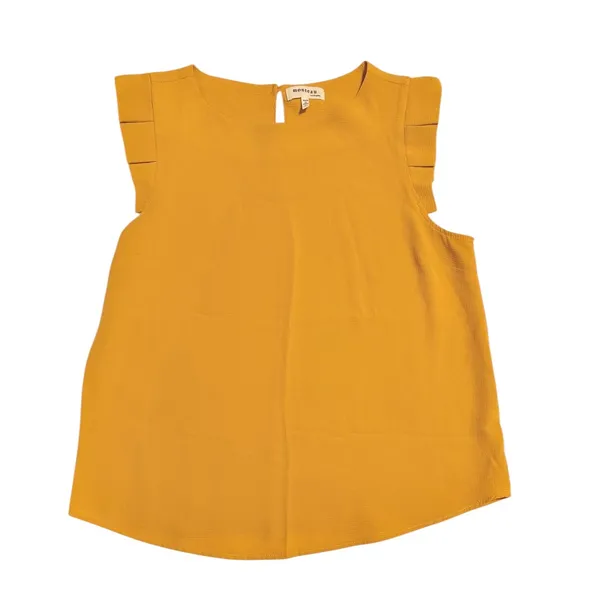 Monteau Los Angeles Mustard Yellow Ruffle Shoulder Sleeveless Blouse Large - Image 2