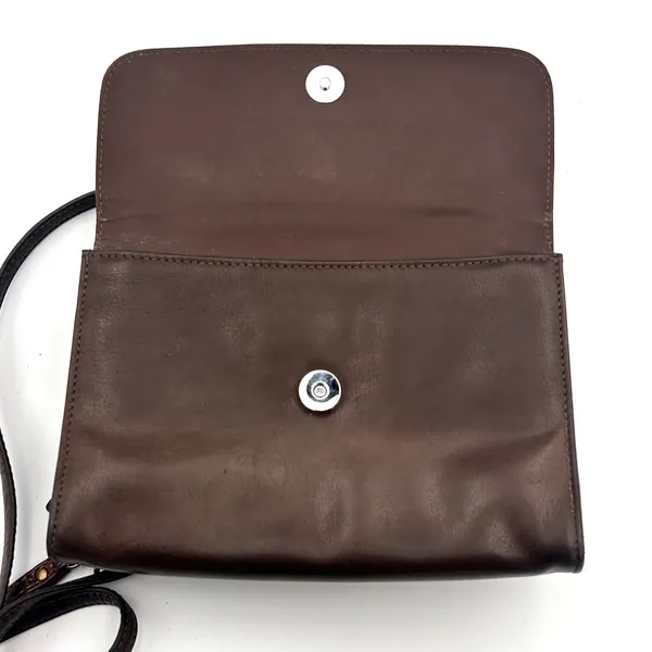 Vintage‎ Fossil Brown Leather Crossbody Organizer Wallet Bag Kiss Lock Y2K - Image 13