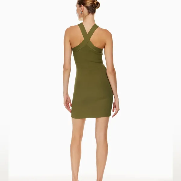 Aritzia Babaton‎ Fem Green Sculpt Knit Criss Cross Ribbed Halter Dress Size 2XL - Image 11