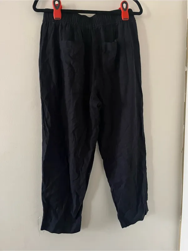 Loft Black Linen Blend High Rise Straight Leg Pants Medium Coastal Minimalist - Image 5