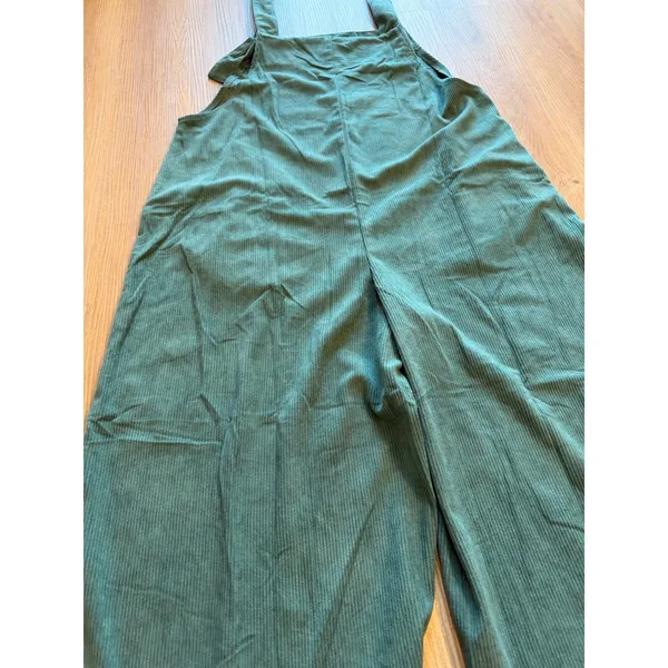 Green Corduroy Wide Leg Overalls XL Teal Ribbed Sleeveless Jumpsuit with Pockets - Image 12