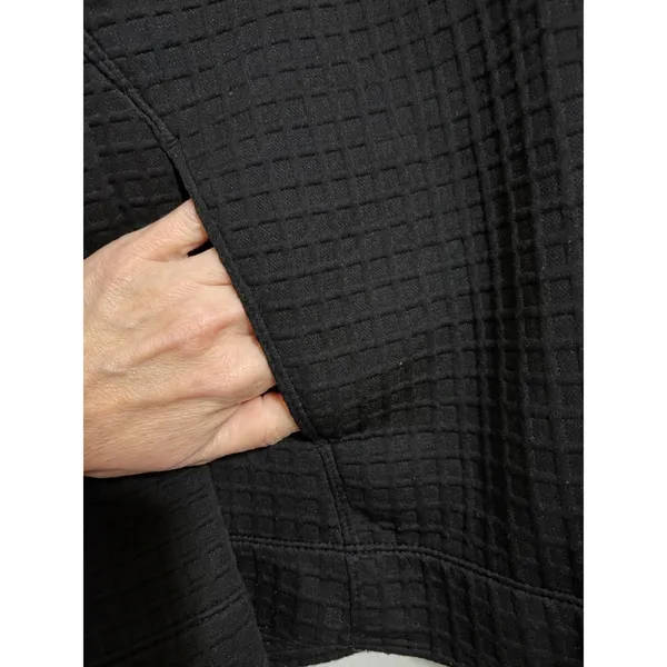Max Studio London Black Waffle Knit Hooded Pullover Top Kangaroo Pocket Small - Image 3
