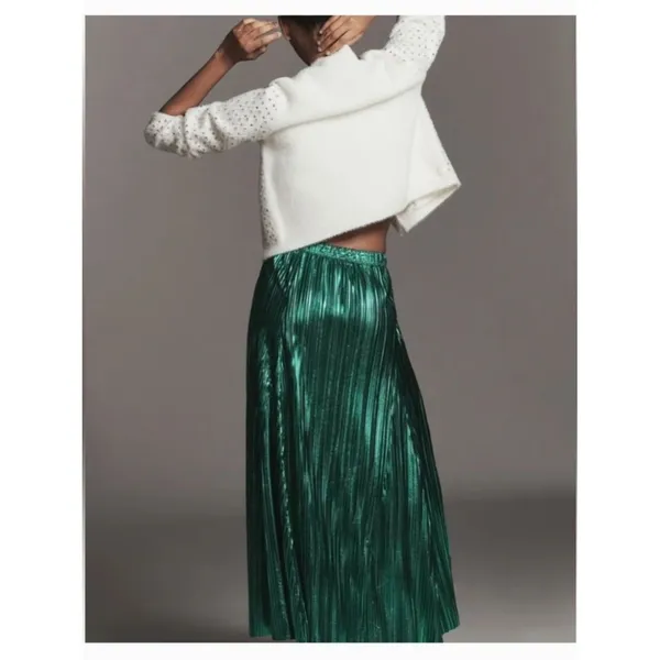 Anthropologie Metallic Pleated Midi Skirt - Image 4