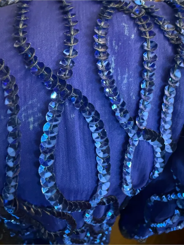 Laurence Kazar Beaded Cobalt Blue Midi Dress Silk Size Small 80’s Party Dynasty - Image 3