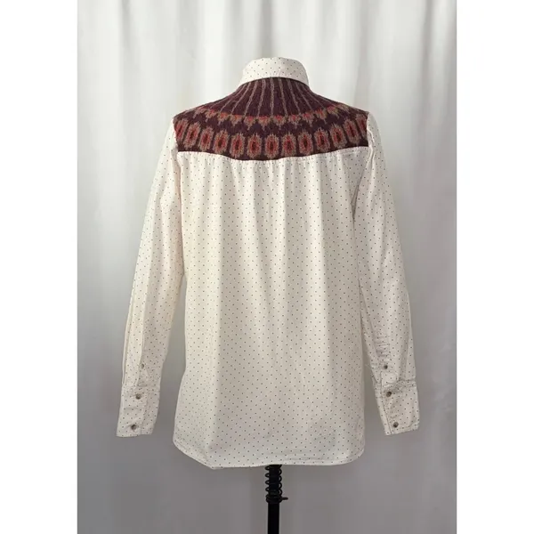 FREE PEOPLE Mixed Media Sage Buttondown Shirt Wool Western Polka Dot‎ Medium - Image 11