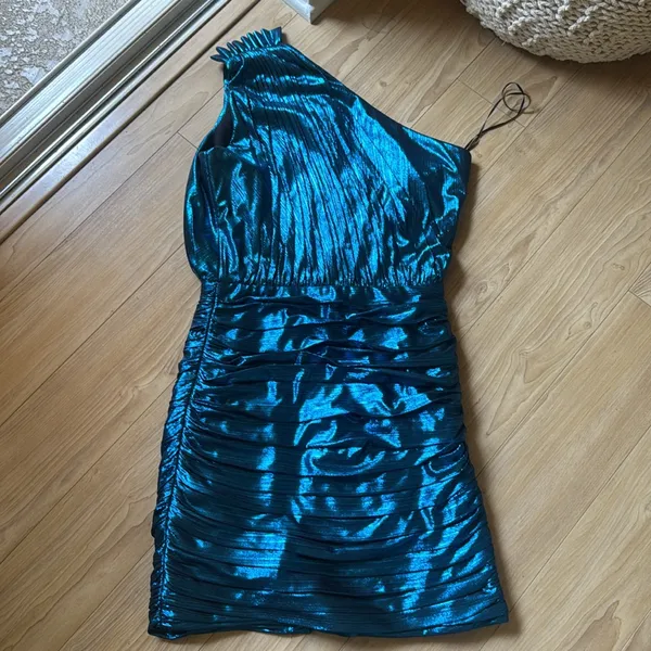 Retrofete metallic Blue One-Shoulder Dress - Image 5