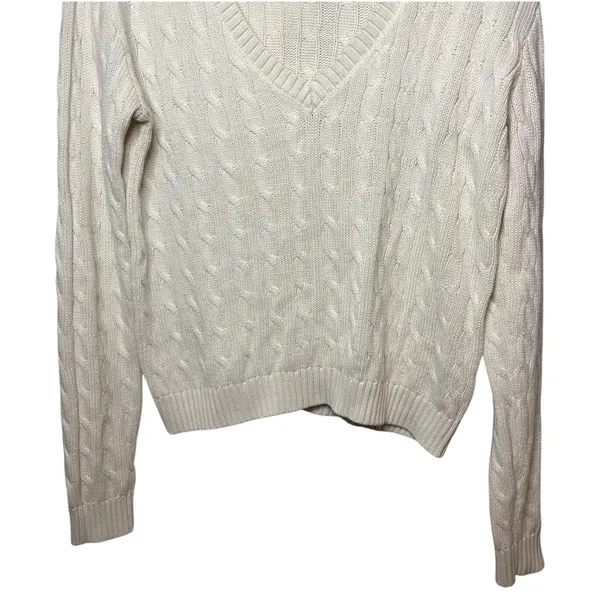 Brandy Melville Cream Cable Knit V-Neck Sweater Soft Cozy Classic Knitwear Baisc - Image 5
