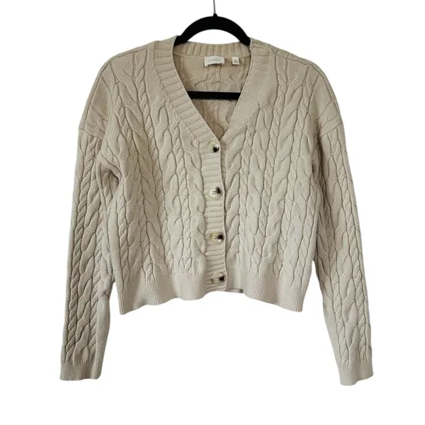 Cyrus Cream Cable Knit Cardigan Sweater Preppy Cozy Casual Timeless Minimalist - Image 2