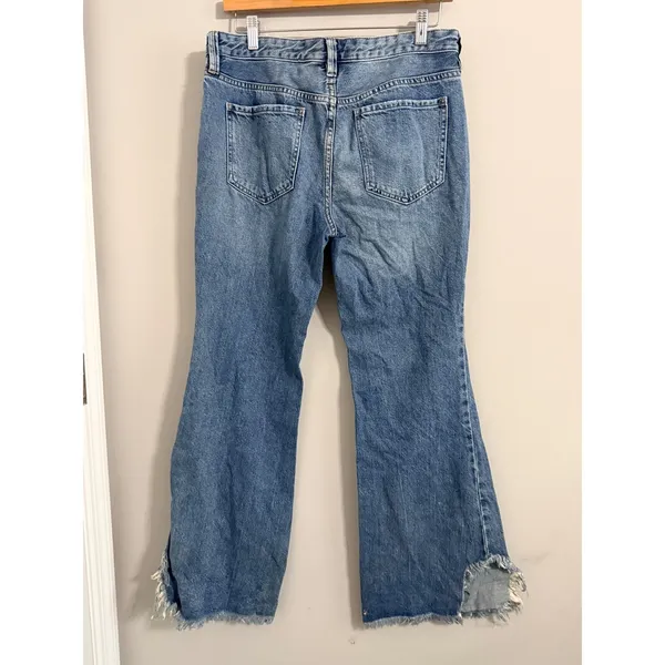 We The Free Jeans Women 29 Blue Wide Leg Frayed Hem Distressed Button Fly Cotton - Image 6