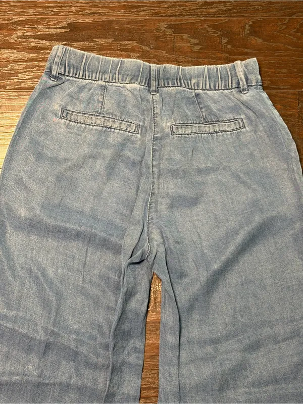 American Eagle Size 0 Wide Leg Chambray Trousers High Rise Blue - Image 5