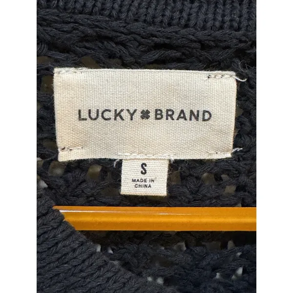 Lucky Brand Pointelle Camp Shirt Open Knit‎ Cardigan Fisherman Collared Size S - Image 4