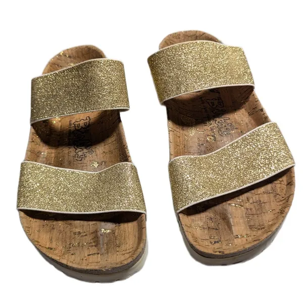 Birkenstock Birki's Gold Glitter Double Strap Cork Footbed Slide Sandals 36 5 N - Image 2