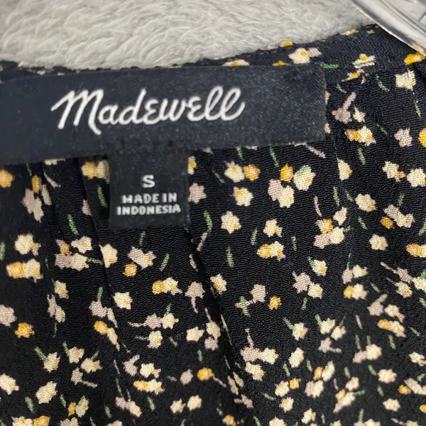 Madewell Top Womens Small Black Floral Print Tiered Ruffle Sleeve Cottage Button - Image 2