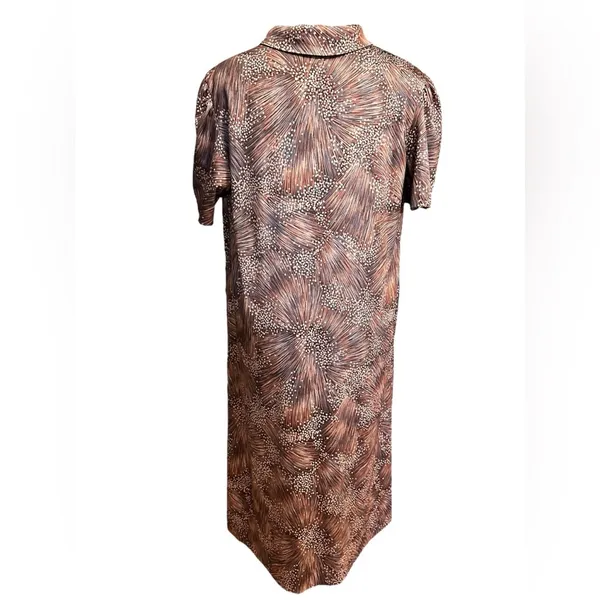 Vintage Dress Lady Jennifer Brown Tan Sheath Dress Neck Bow Union Made Large - Image 4
