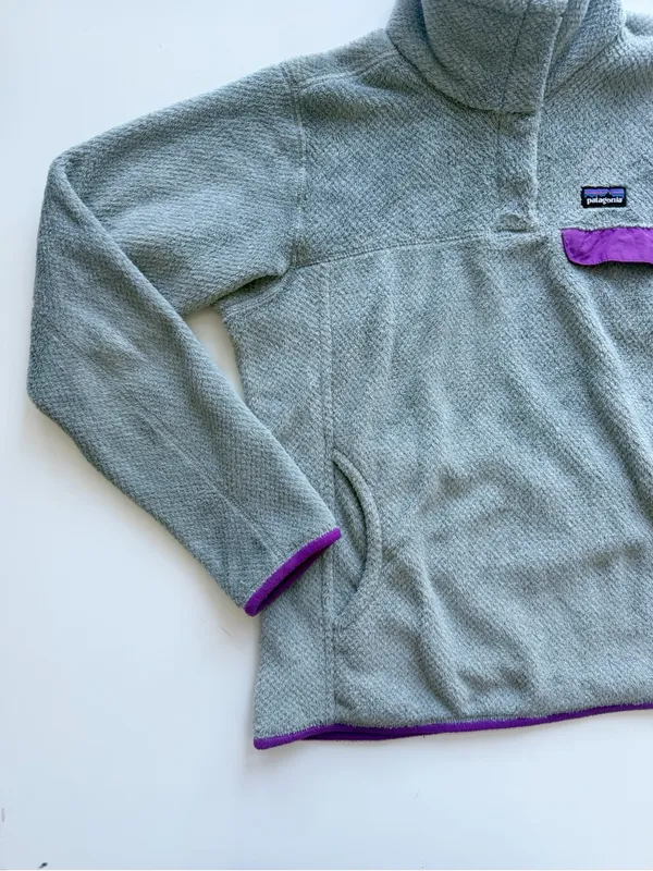 Patagonia Re-Tool Snap-T Pullover Fleece Gray and Purple Size Large - Image 4