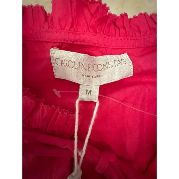 Caroline Constas Designer Tiered Ruffled Mini Dress Hot‎ Pink 100% Cotton - Image 8