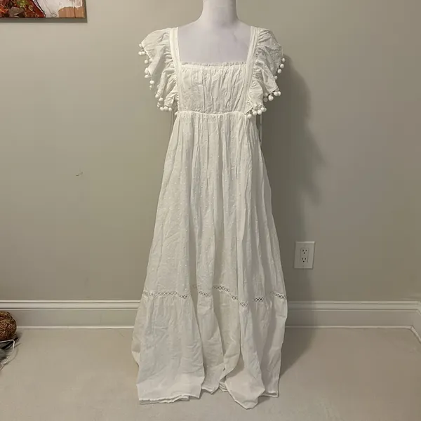 Lulus Chasing Summer White Swiss Dot Tie Back Maxi Dress - Image 3