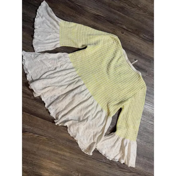 Free People Boho Hippie Bell Sleeve Peekaboo Lace Crochet Sweater Medium‎ - Image 2