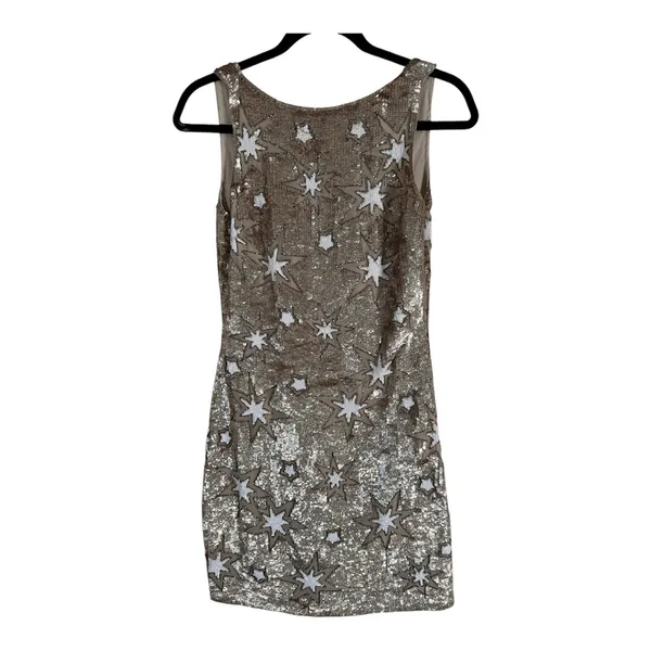 Anthropologie BHLDN Gold Sequin Star Mini Dress Womens 2 Formal Prom Verseau - Image 2