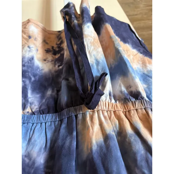 Umgee Blue Peach Tie Dye Romper Womens Large 3/4 Sleeve Keyhole Back NWT - Image 4