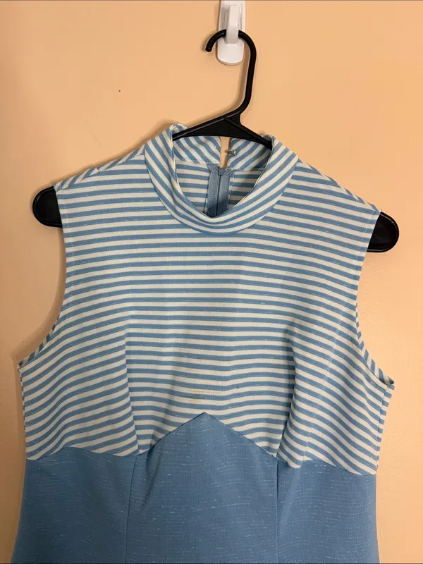 Girls' Light Blue Striped Sleeveless Dress - Image 2
