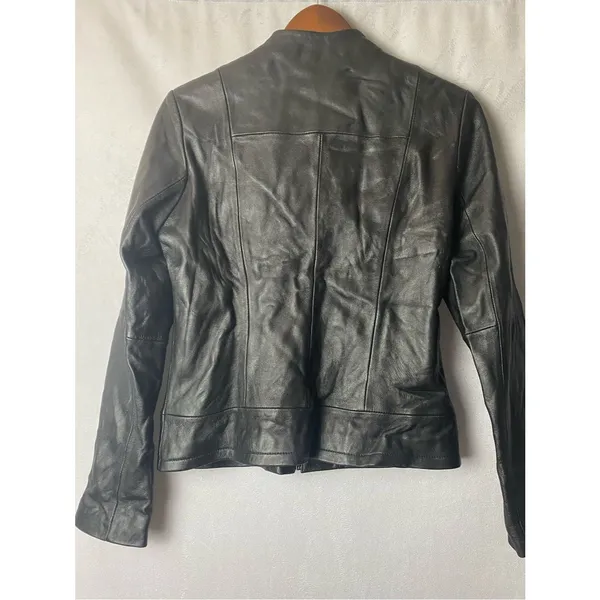 Wilson Black Leather Stand-Collar Zip Moto Grunge Sleaze Fitted Jacket S - Image 5