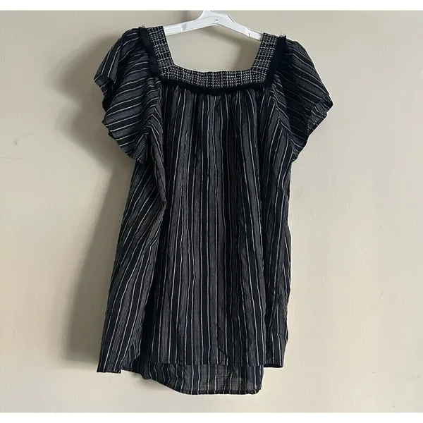 Isabel Maternity Women’s Black Striped Boho Fringed Tunic Top - Image 2