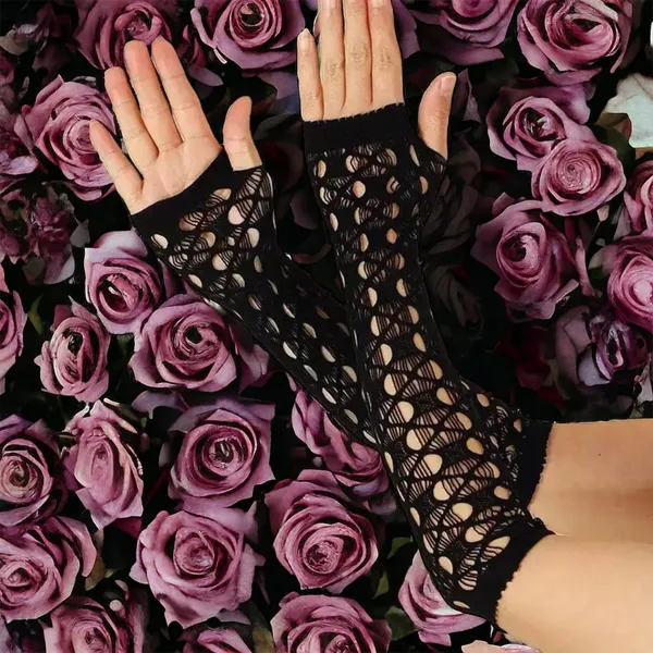 Black Hollow Out, Elegant Decorative Arm Cover, Leisure Style Fingerless Sleeves - Image 2