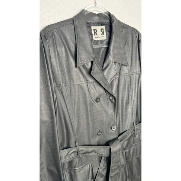 1990s Rave 4 Real Black Coated Stretch Trench Coat Women’s M/L - Image 10