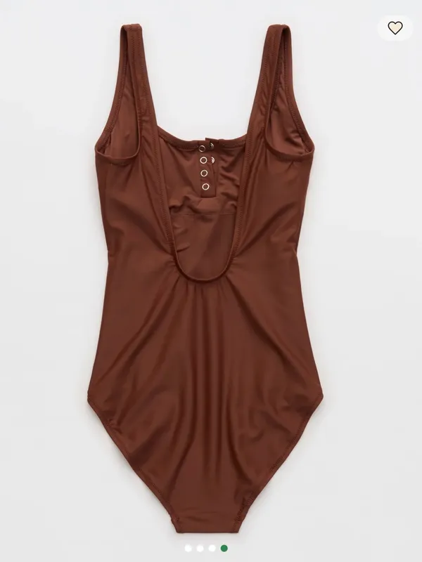 aerie Henley Full Coverage One Piece Swimsuit in Chocolate Brown NWT - Image 3