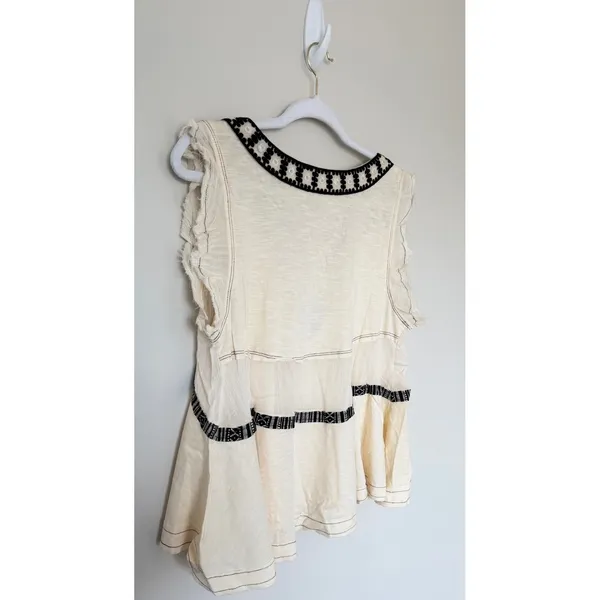 Free People‎ Market Place Embroidered V-Neck Top Ecru Combo Extra Small NEW - Image 4
