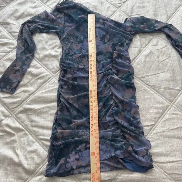 Free People Womens Chole Blue Mesh Floral Print Shirred Sheath Dress Medium‎ - Image 5