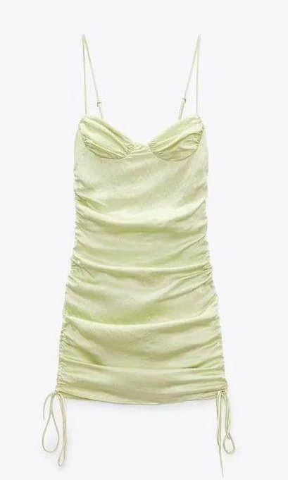 ZARA Satin Effect Ruched Drapped Mini Dress - Image 6