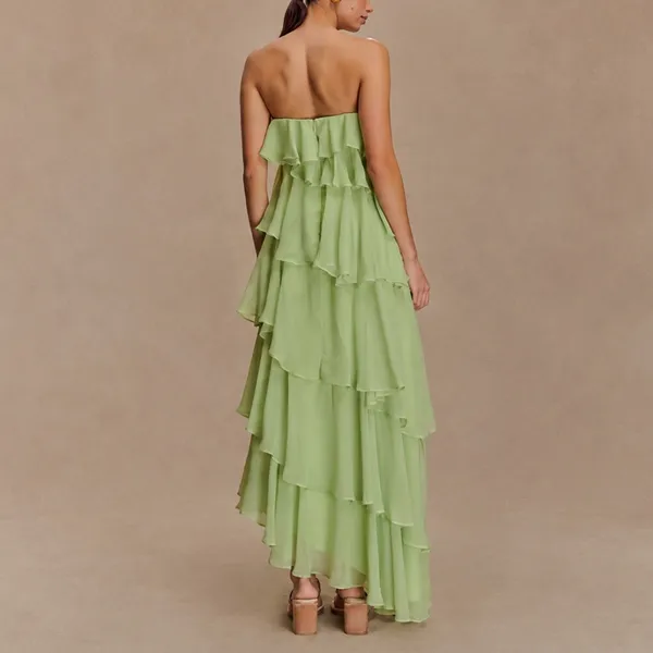 Meshki | NWT Alexa Ruffle Chiffon Strapless Maxi Dress in Pastel Lime | XS - Image 2