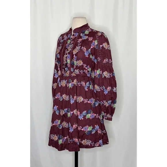 BY ANTHROPOLOGIE Mini Tunic Long Sleeve Dress Floral‎ Lace Trims Purple X-Small - Image 6